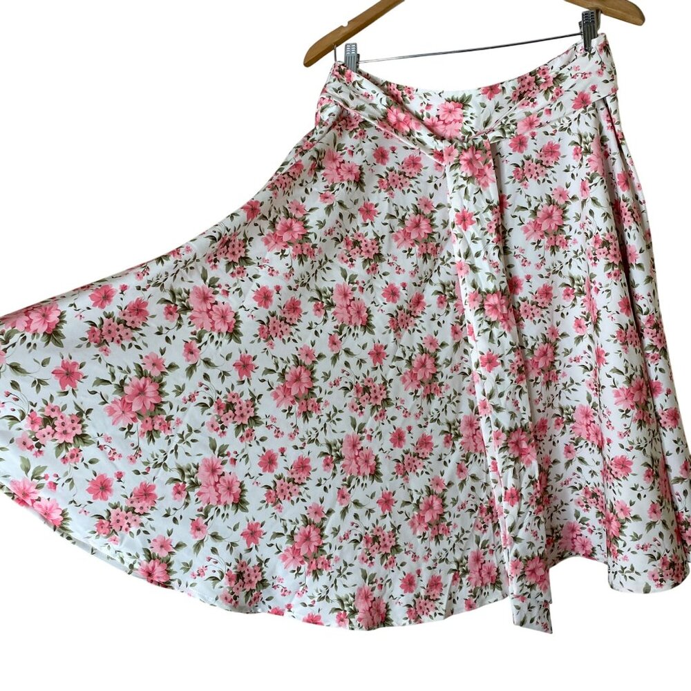 Floral Midi Skirt XL Cottagecore Coquette Tie Waist Boho Vintage Style - Picture 6 of 10